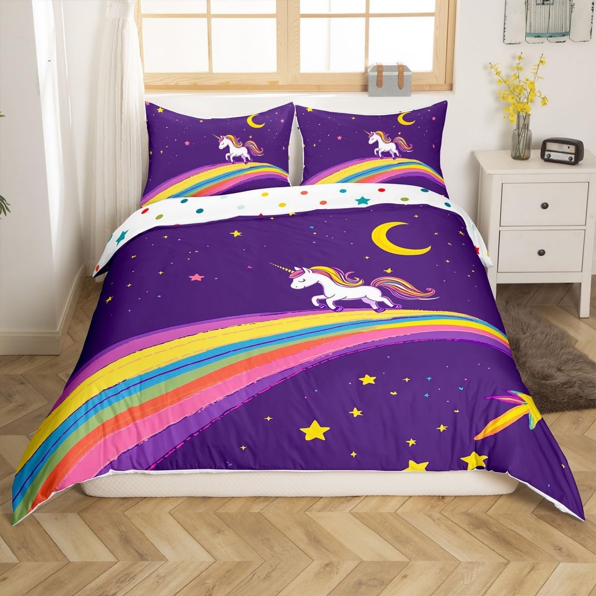 jejeloiu Girls Unicorn Comforter Cover Toddler Rainbow Galaxy Pattern Bedding Set for Kids Boys Dreamy Fairy Tale Cartoon Animal Duvet Cover Room Decor（No Comforter