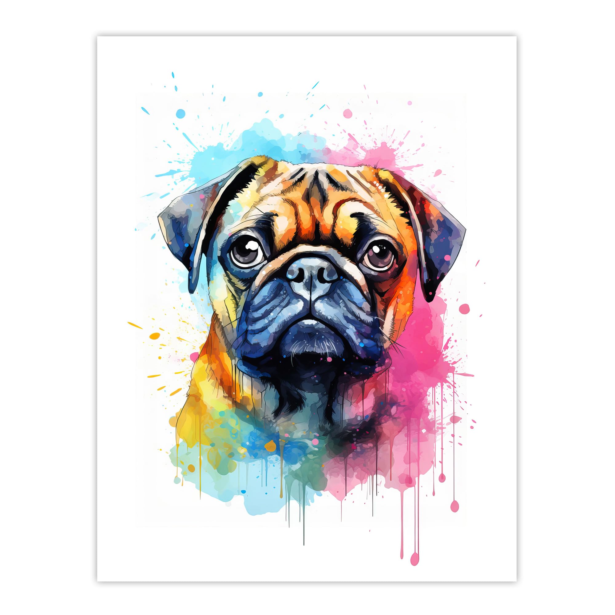 Artery8 Pug Lovers Gift Watercolour Pet Portrait Painting Artwork Large Wall Art Poster Print Thick Paper 18X24 Inch