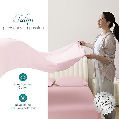 Miniatura 2 de Carressa Linen Juego de sábanas de algodón egipcio suave de fibra larga de 800 hilos, juego de 4 piezas, sábanas matrimoniales, hasta 17 pulgadas de