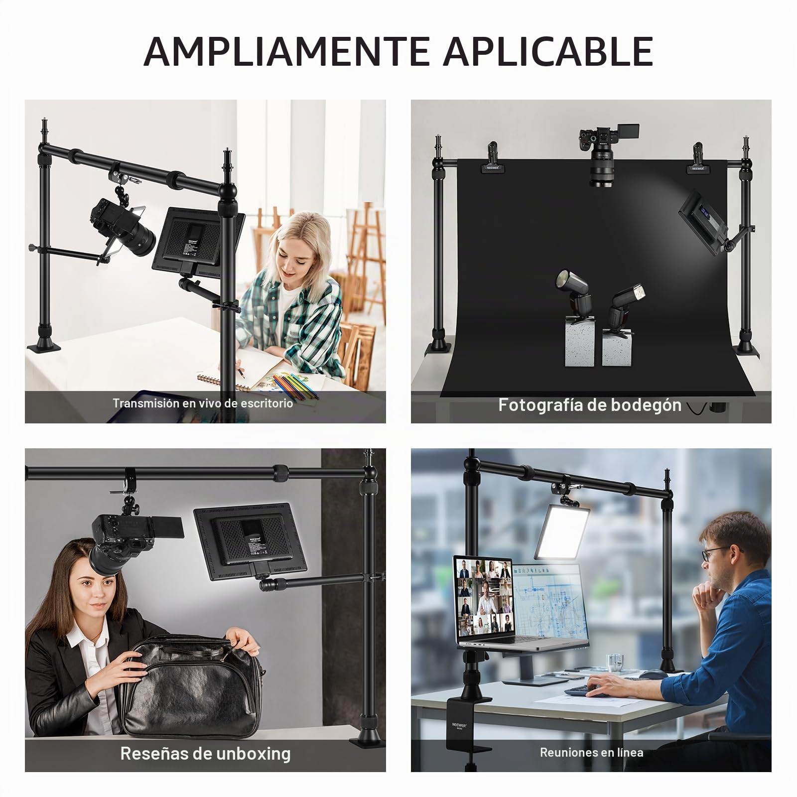 NEEWER Overhead Camera Mount Rig con Súper Abrazadera de Doble Cabezal/Soporte Móvil Escritorio, Soporte Cámara Cenital Plataforma Montaje de Múltiple Dispositivo Fotografía, Carga Máxima 12kg, NK002