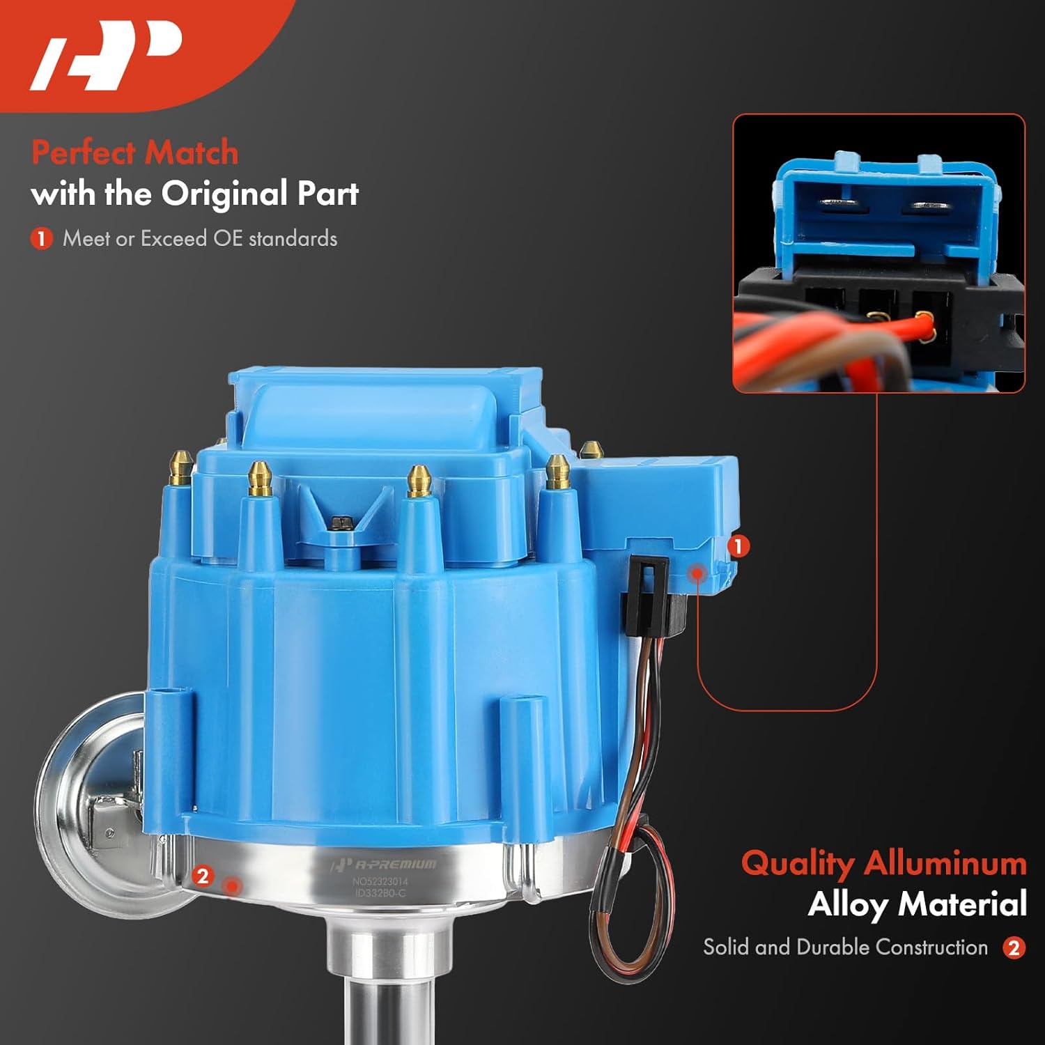 A-Premium Ignition Distributor with Cap and Rotor Compatible with Ford 351C 351M 400 429 460 HEI Distributor 7500 RPM 65K Coil, Blue