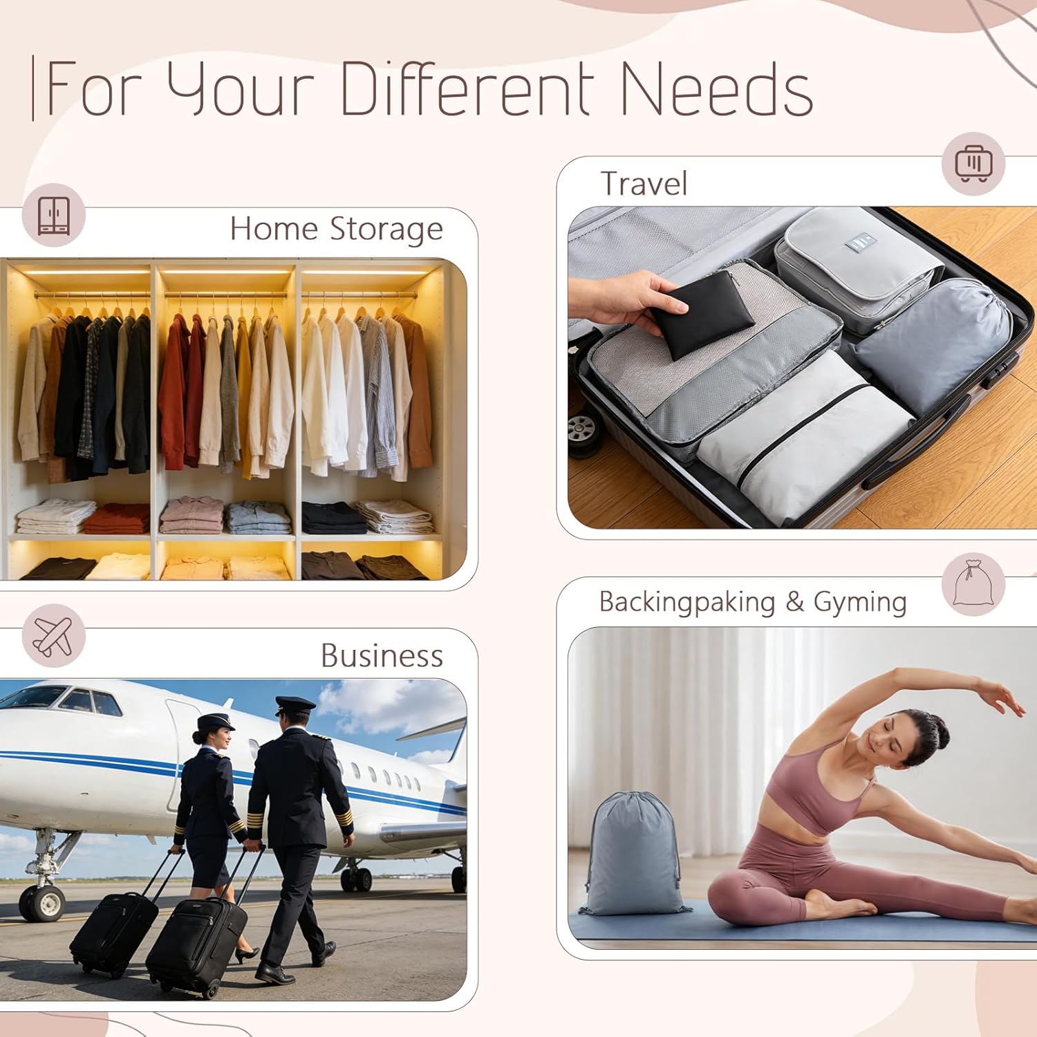 9 Pcs Packing Cubes Set for Travel with Waterproof Clothing Cubes Toiletry Shoe Laundry Jewelry Bag for Women Men(Light Gray)