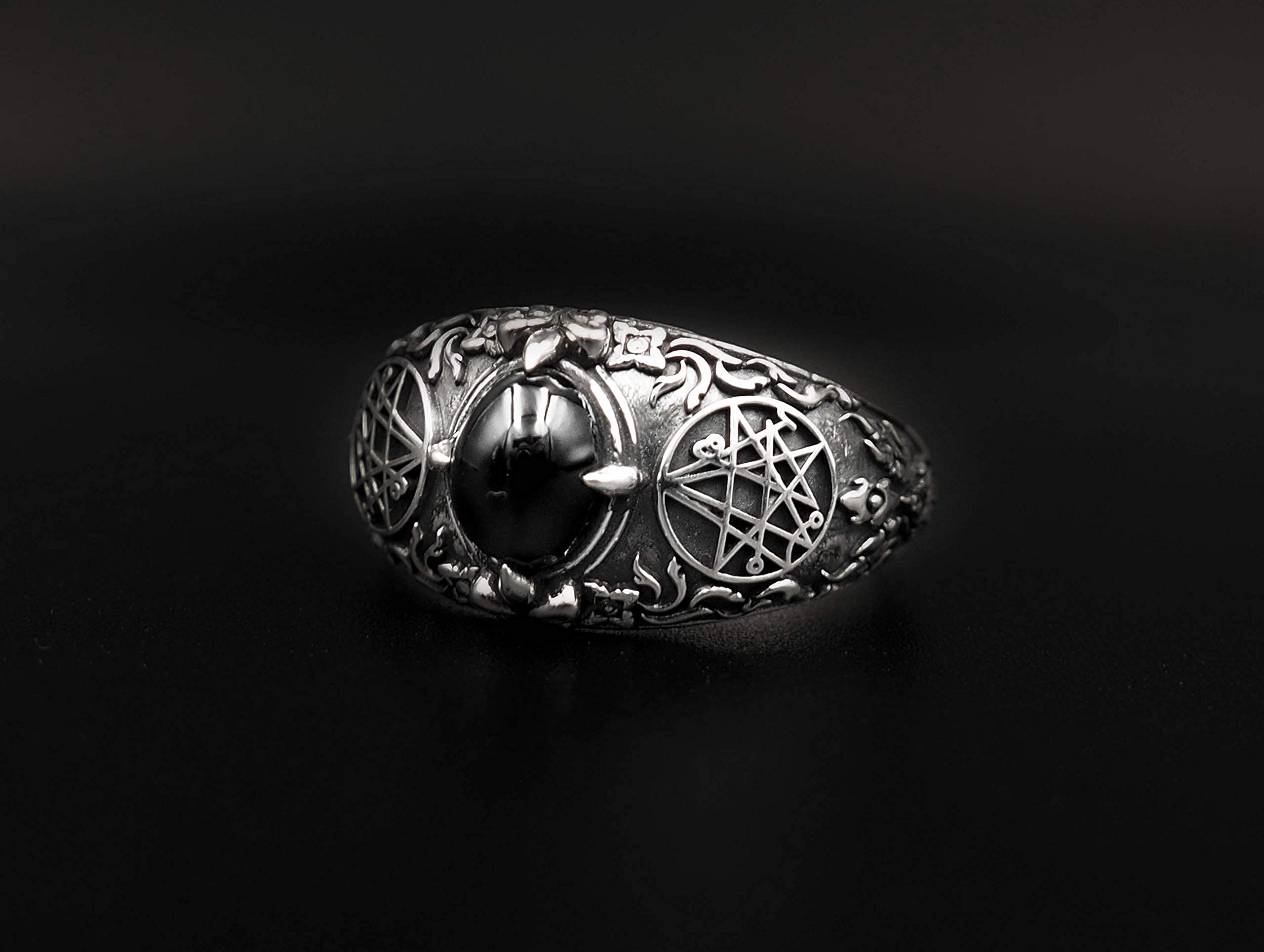 Onyx Seal Sigil of the Necronomicon Ring for Women's and Men's Ring 925 Sterling Silver Size 6-15