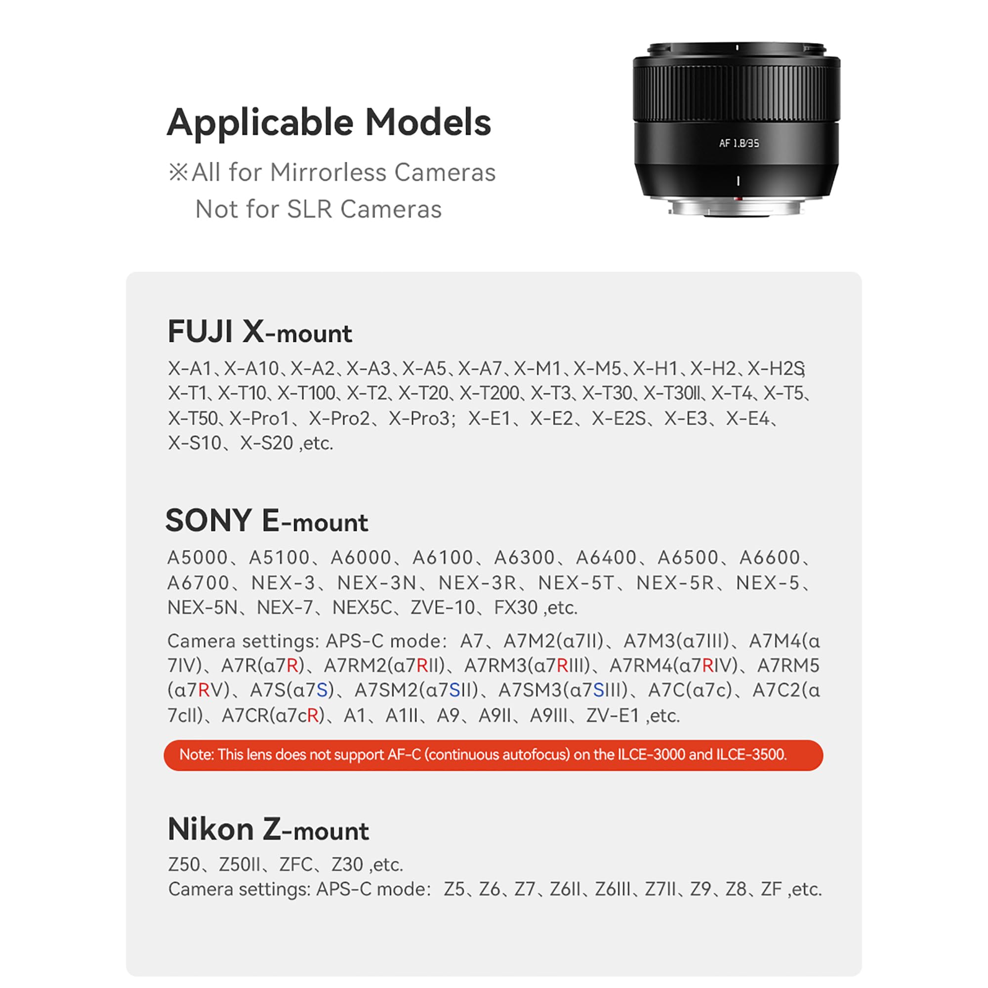 TTARTISAN 35mm F1.8 II für Sony E Mount Autofokus APS-C Kameraobjektiv ED-Objektiv Metall Leichtgewicht Kameraobjektiv Unterstützung Eyes Tracking