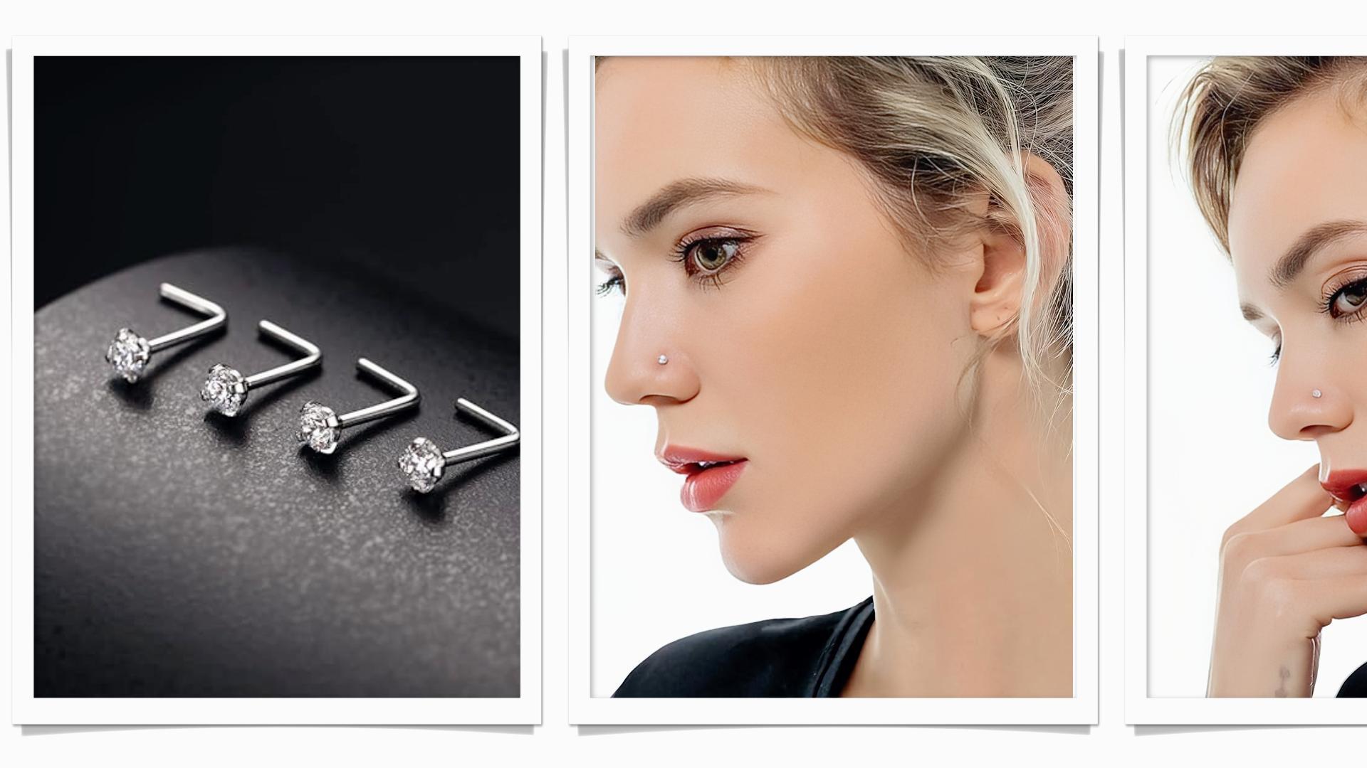 Piercing Per Naso In Acciaio Inox Con Zirconia - 8 Pezzi, 20 Gauge, Forma A L E A Vite - Foto 3
