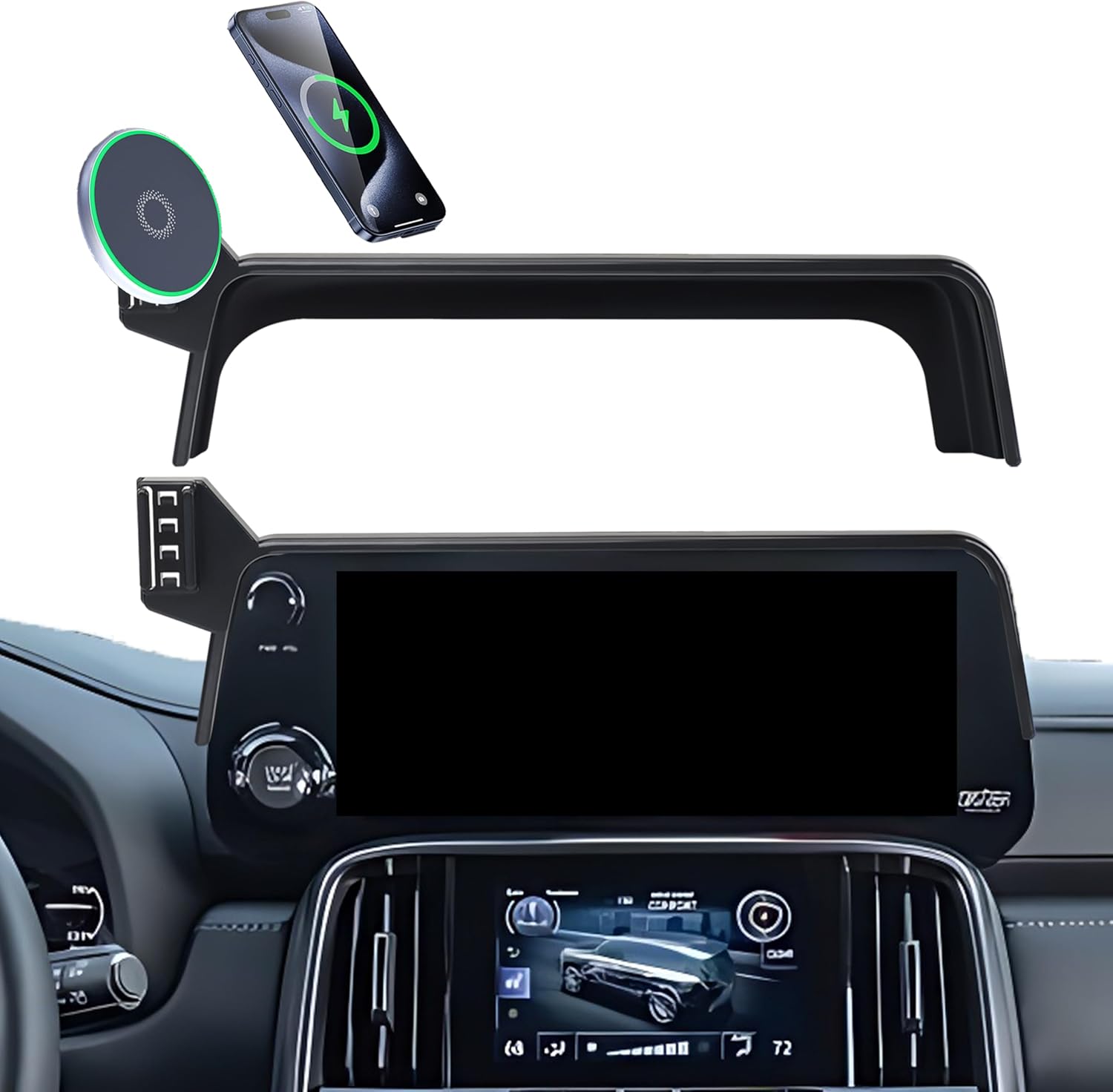 Car Phone Holder for 2022 2023 2024 Lexus LX Accessories Apply to 12.3 Inch Touch Screen 15W Fast Wireless Charger Screen Fixed Clip Cell Phone Mount Hands-Free 360 Degree Rotation