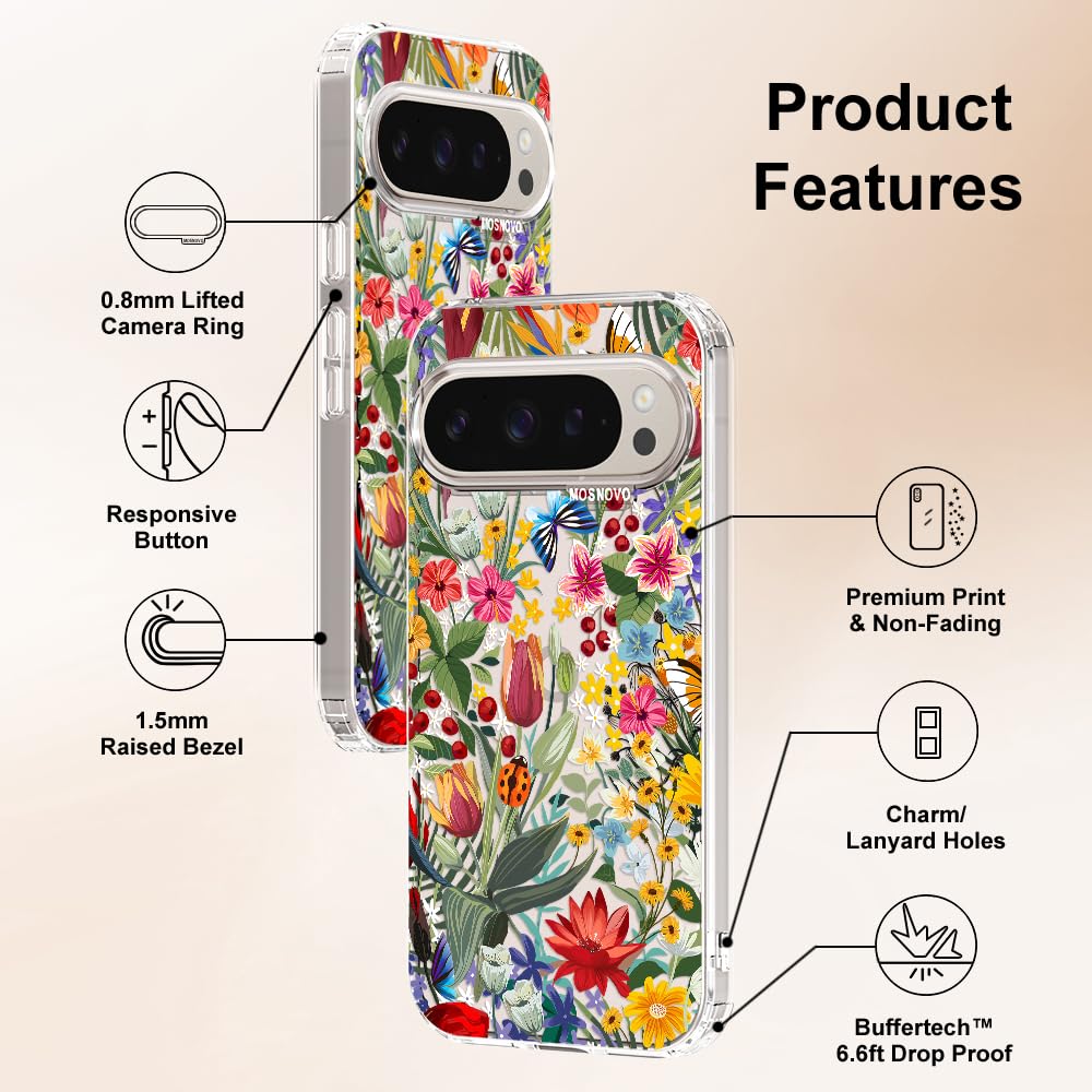 MOSNOVO Case for Google Pixel 10 & Pixel 10 Pro, [Buffertech 6.6ft Military-Grade Drop Protection] [Anti Peel Off Tech] Clear TPU Bumper Phone Case Cover Design - Cute Cherry — view 345