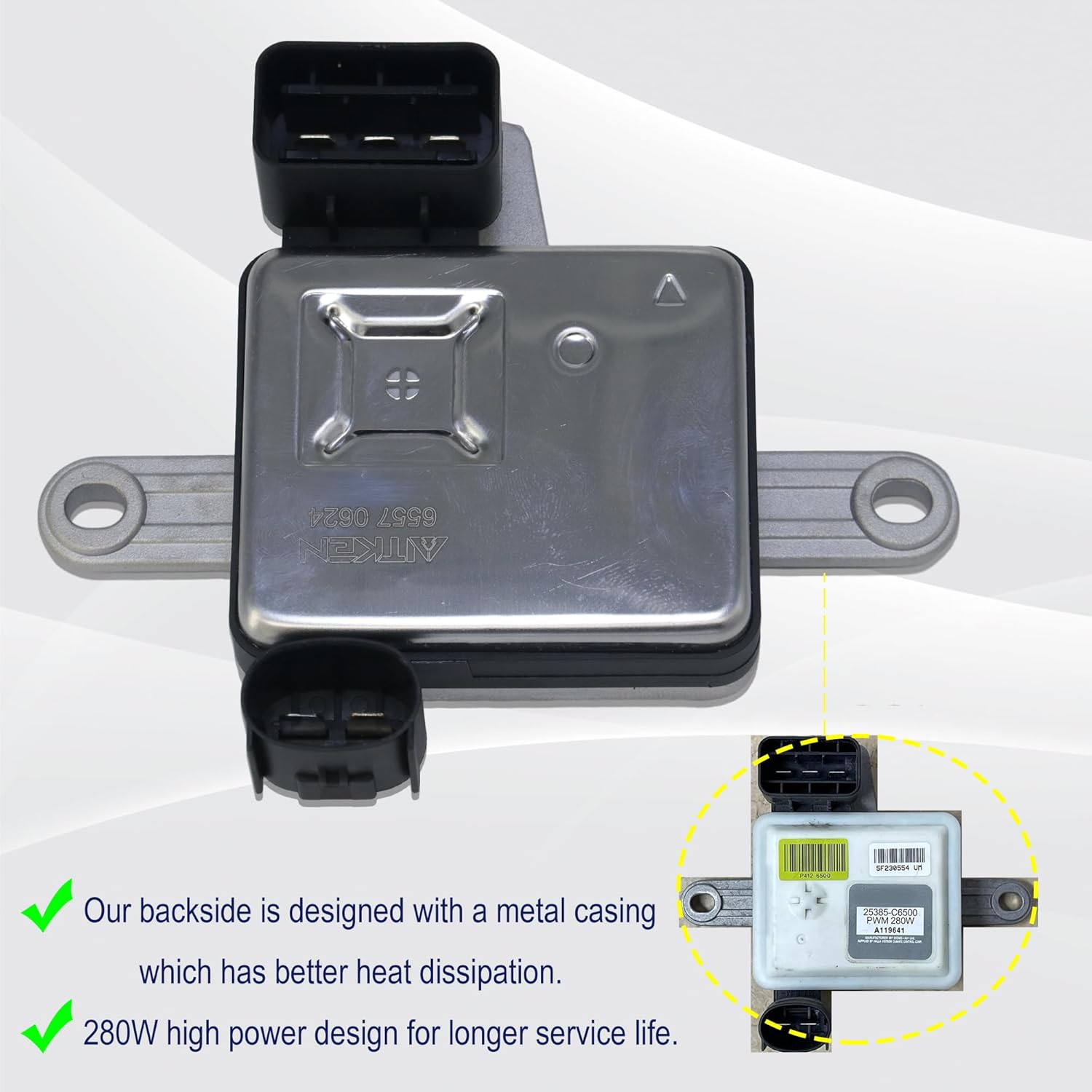 AITKEN Radiator Cooling Fan Control Module Compatible with 2016-2020 Kia Sorento Ref# 25385C6500.