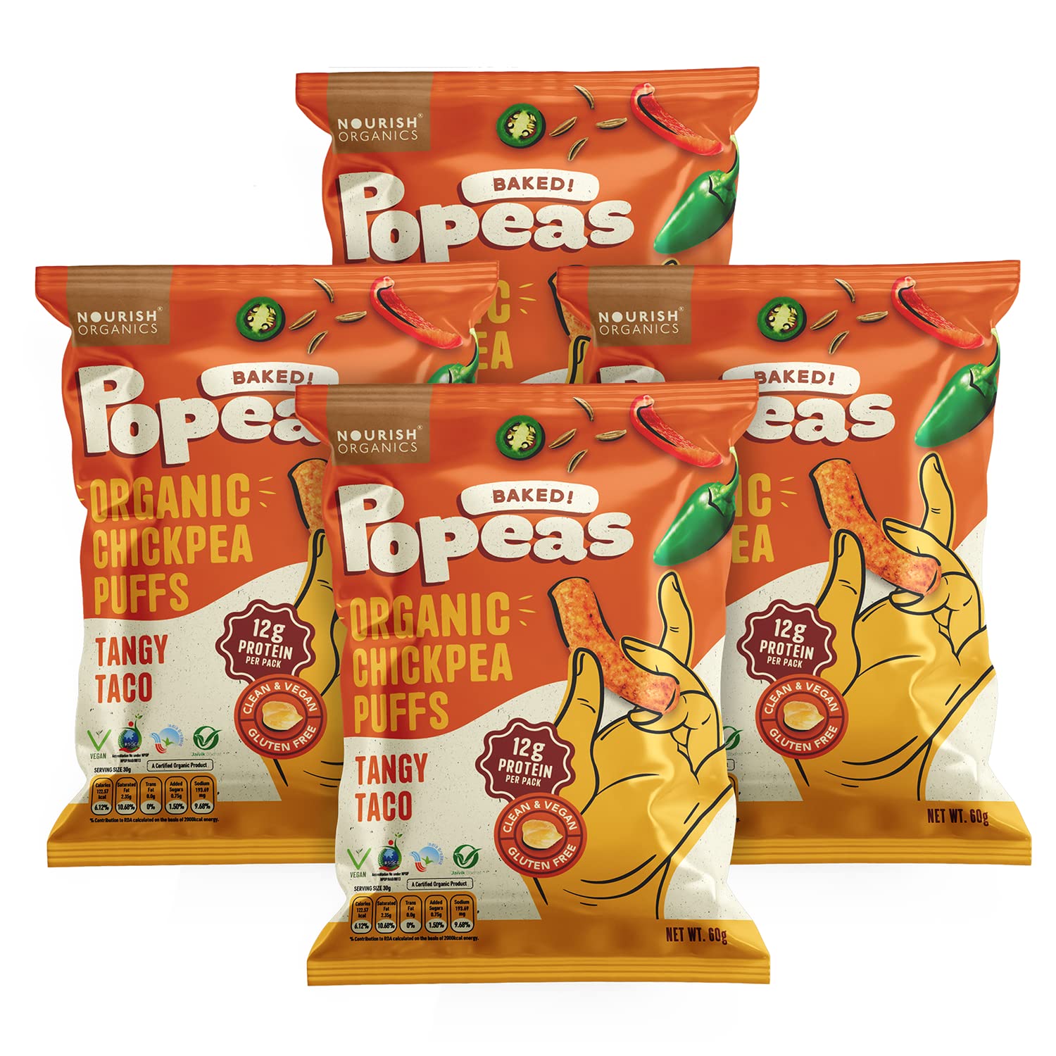 Nourish Organics Chickpea Baked Popeas Protein Puffs | Tangy Taco | Gluten Free | Pack of 4 (B0BV2XQND7) Amazon Price History, Amazon Price Tracker