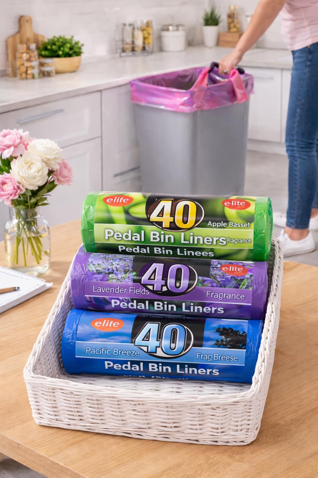 e-lite® Pacific Breeze - Bolsas de basura perfumadas con pedal de 20 l, 2400 bolsas (60 rollos x 40 bolsas), bolsas de basura resistentes
