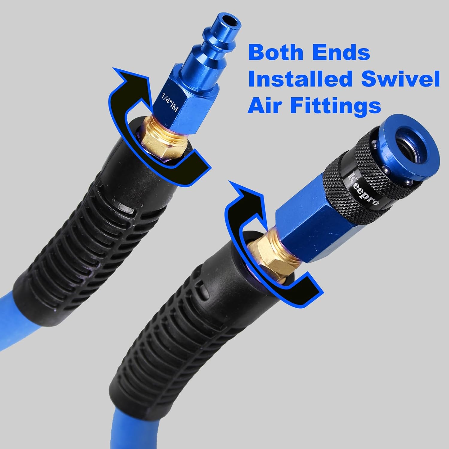 Keepro Rubber Lead in Air Hose, Durable Air Compressor Hose 3/8 Inch ID By 6 Feet Long with Swivel Universal Aluminium Quick Coupler and Plug, 300 PSI Maximum Pressure, Blue