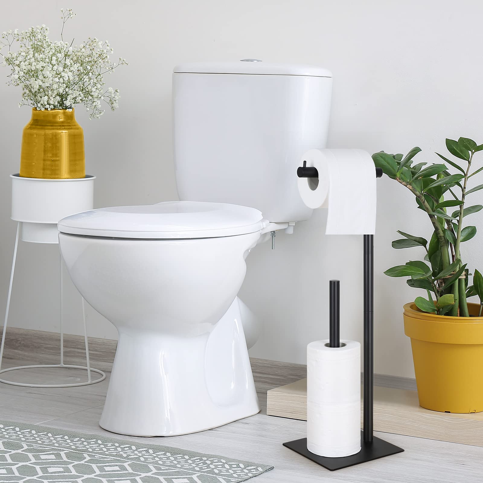 Sunexinlo Porta carta igienica, set di 2 dispenser autoportanti per rotolo di carta igienica con contenitore per bagno, nero