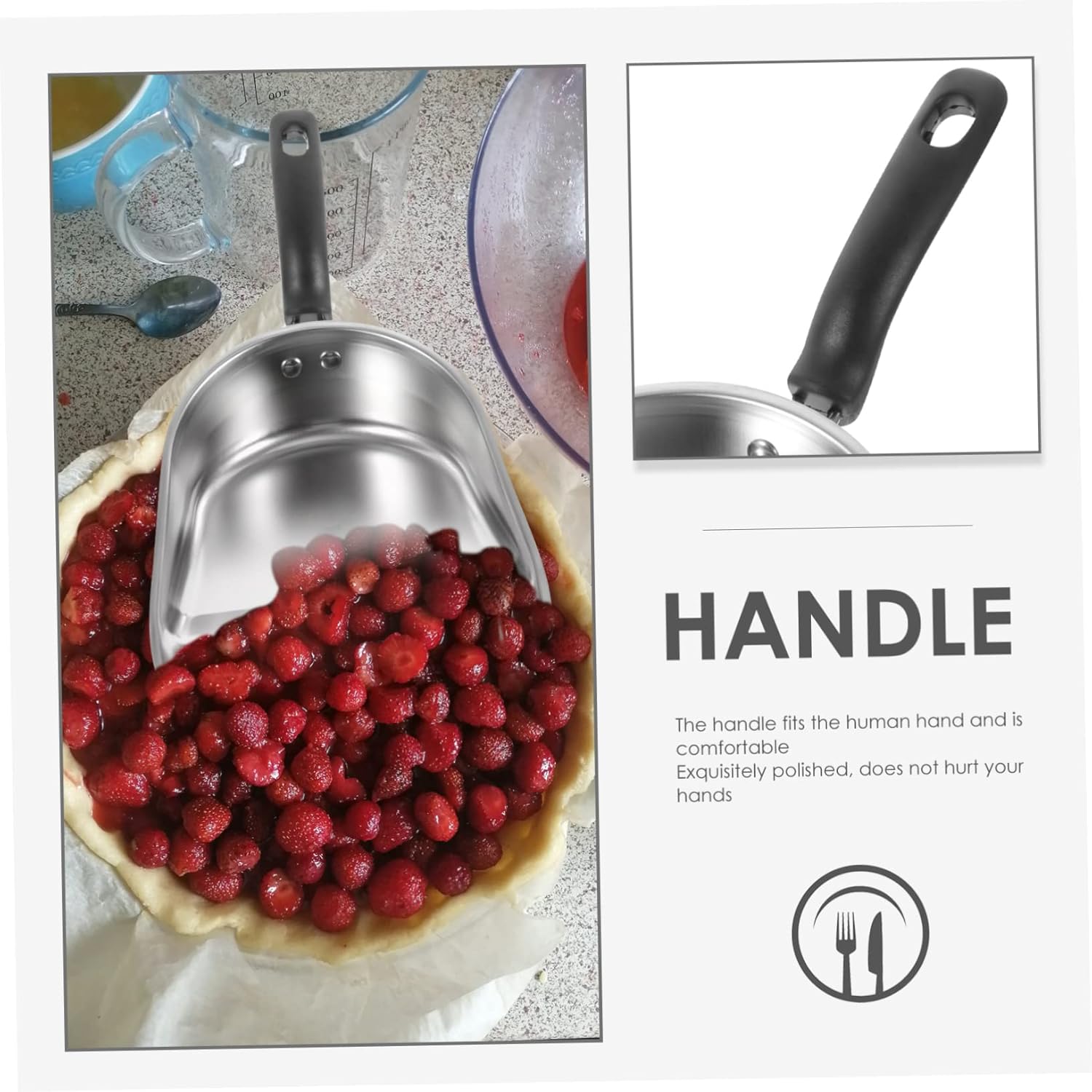 Thickened Stainless Steel Handheld Garbage Shovel Durable Cleaning Shovel for Household Use Design Comfortable Handle for Pet Food Flour and More