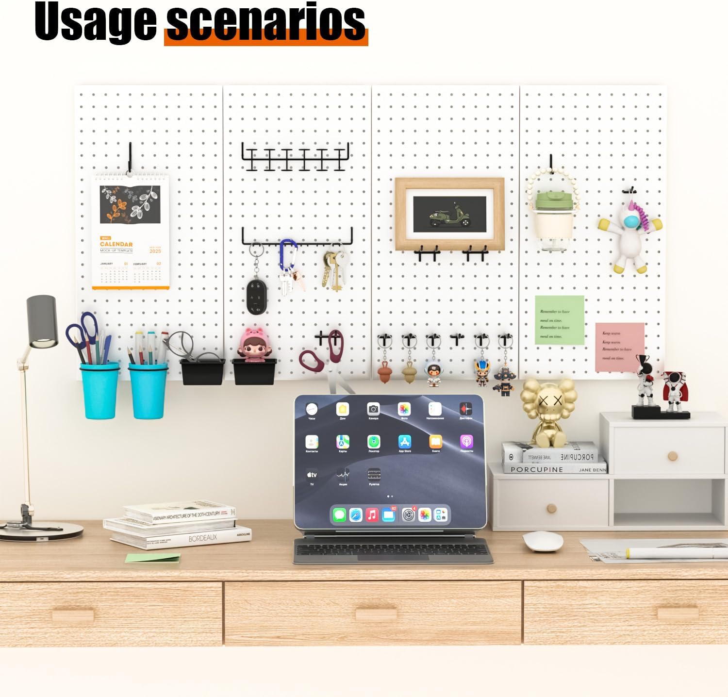 4 PCS - 12" W x 24" H x 0.78" D Metal Pegboard Wall Organizer, Compatible with All 1/8" and 1/4" Hooks, Suitable for Wall Home, Garage Tool Storage, Office Organization, Craft Room, Kitchen