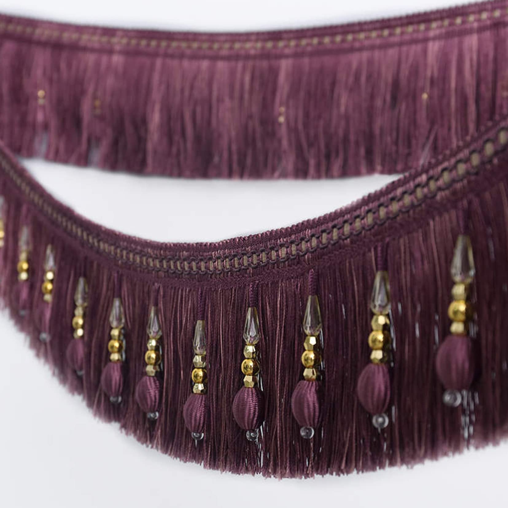 Bordure en Dentelle à Franges Bordure à Pompons, Rideau à Franges tressées et Perles suspendues, 2 mètres, Multicolore(Dark Purple)