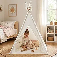 Barraca Tenda Cabana Infantil Tipo Teepee para Crianças Fácil Montagem e Estrutura Segura, Casinha de Brincar para Quarto, Sala e Espaço Kids, Festa do Pijama Decorativa para Leitura e Imaginação