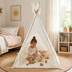 Barraca Tenda Cabana Infantil Tipo Teepee para Crianças Fácil Montagem e Estrutura Segura, Casinha de Brincar para Quarto, Sala e Espaço Kids, Festa do Pijama Decorativa para Leitura e Imaginação