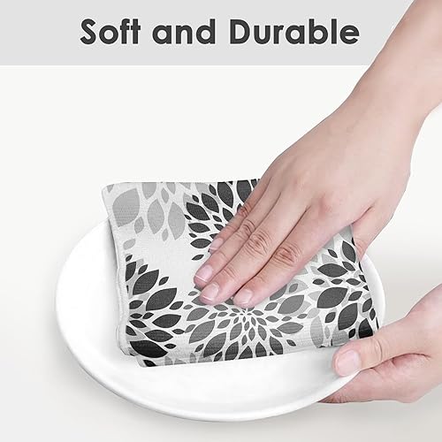 Miniatura 3 de Juego de 2 toallas de cocina florales vintage gris y negro, 18 x 28 pulgadas, microfibra suave, reutilizable, súper absorbente, juego de 2 toallas
