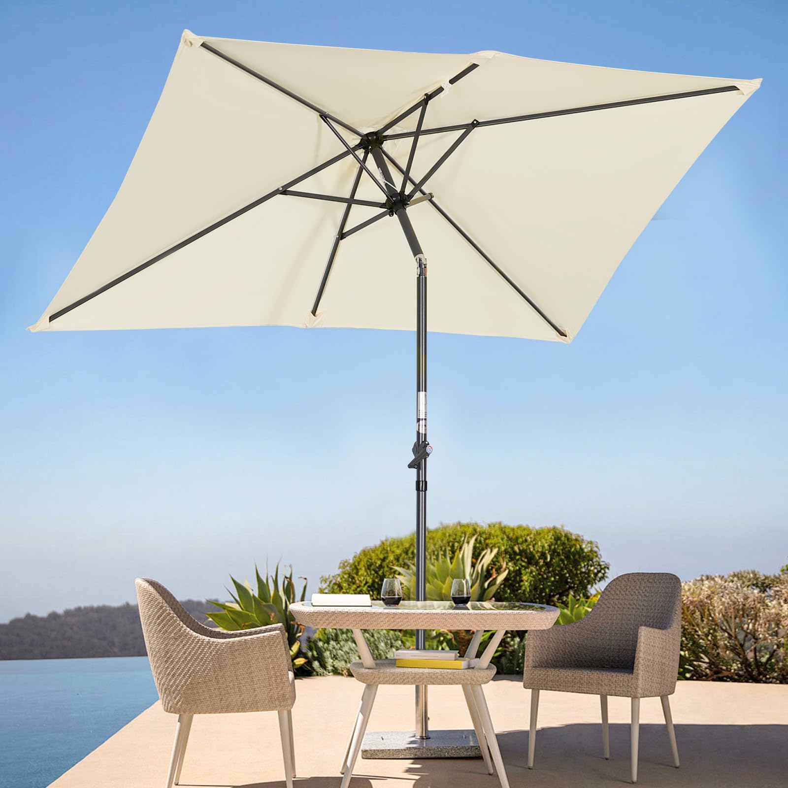 Angel Living 2.1x1.4M Sombrilla de Jardín, Parasol de Acero y Poliéster, Parasol Inclinado con Manivela, Mástil Acero 38mm, para Jardín, Terraza, Balcón