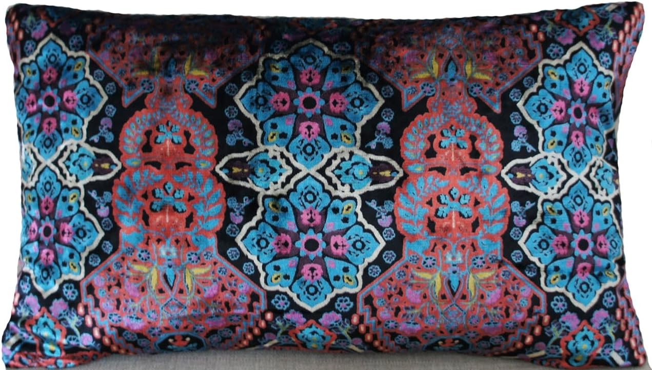 Arcobaleno London Black Cushion Cover Velvet Osborne & Little Iolanthe Blue Red Oriental Pattern