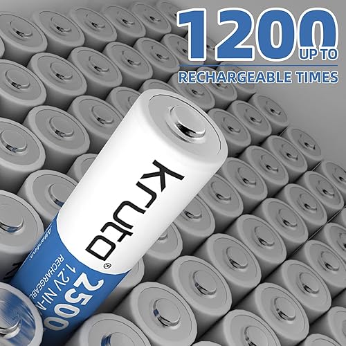 Miniatura 5 de Kruta Baterías AA recargables, baterías solares Ni-MH doble A de 2500 mAh, alta capacidad, 1.2 V, precargadas para luces solares al aire libre,