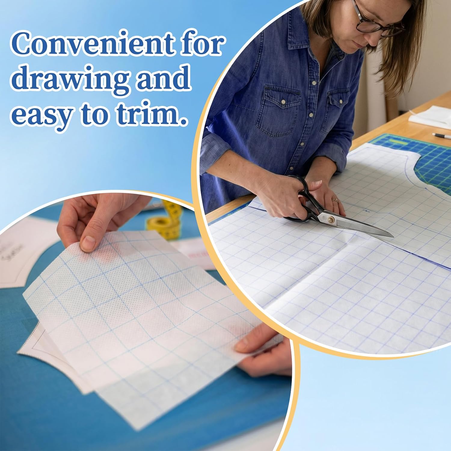 Fanfanwin 47 Inch x 10 Yard Non Woven Precut Pattern Drafting Paper with 1 Inch Grid Tracing Paper for Sewing, Copying, Alteration, Design, and Embroidery