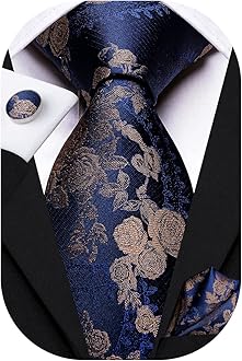 Hi-Tie Silk Ties for Men Plaid Paisley Striped Necktie Pocket Square Cufflinks Set Formal Business