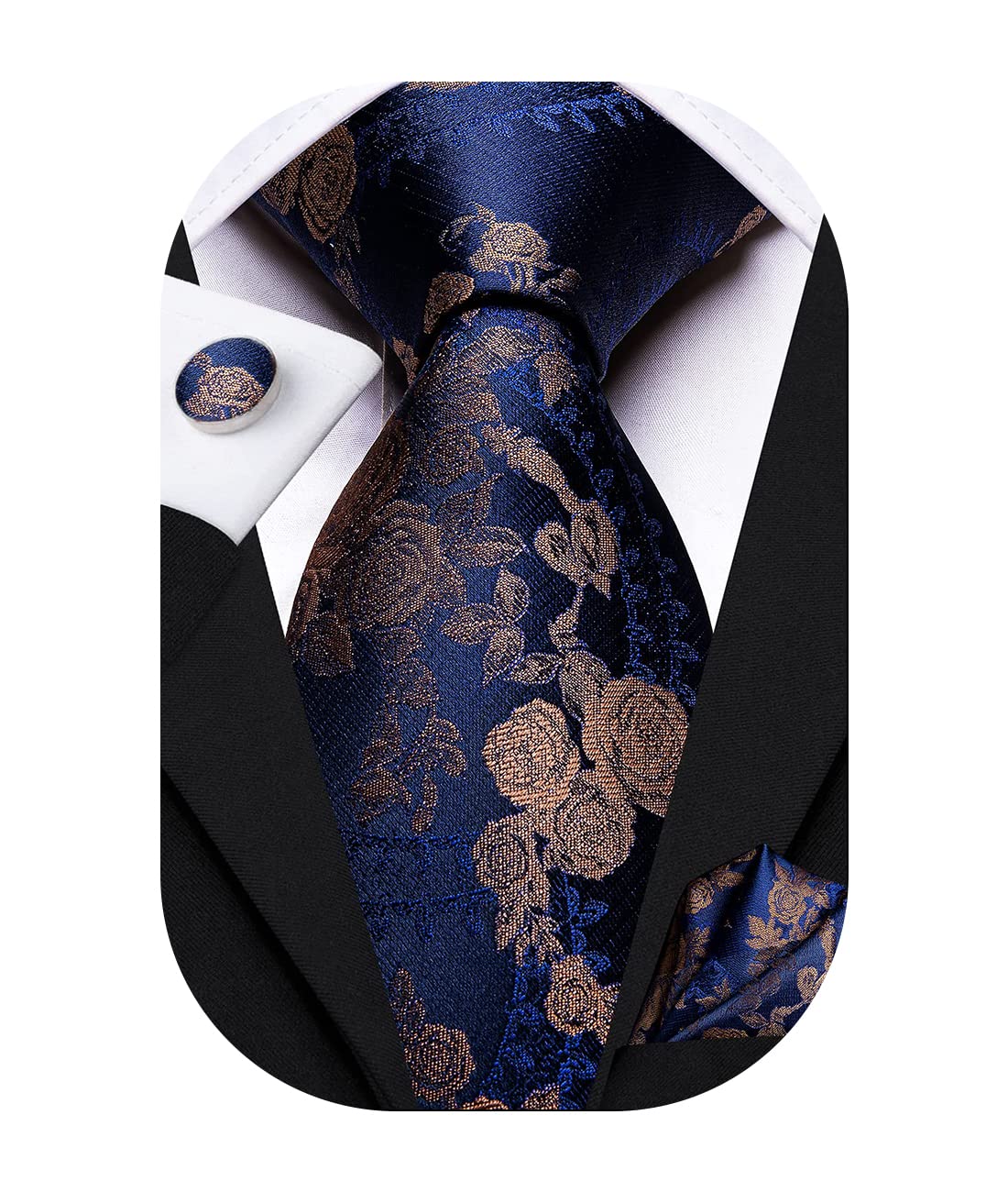 Hi-TieSilk Ties for Men Plaid Paisley Striped Necktie Pocket Square Cufflinks Set Formal Business