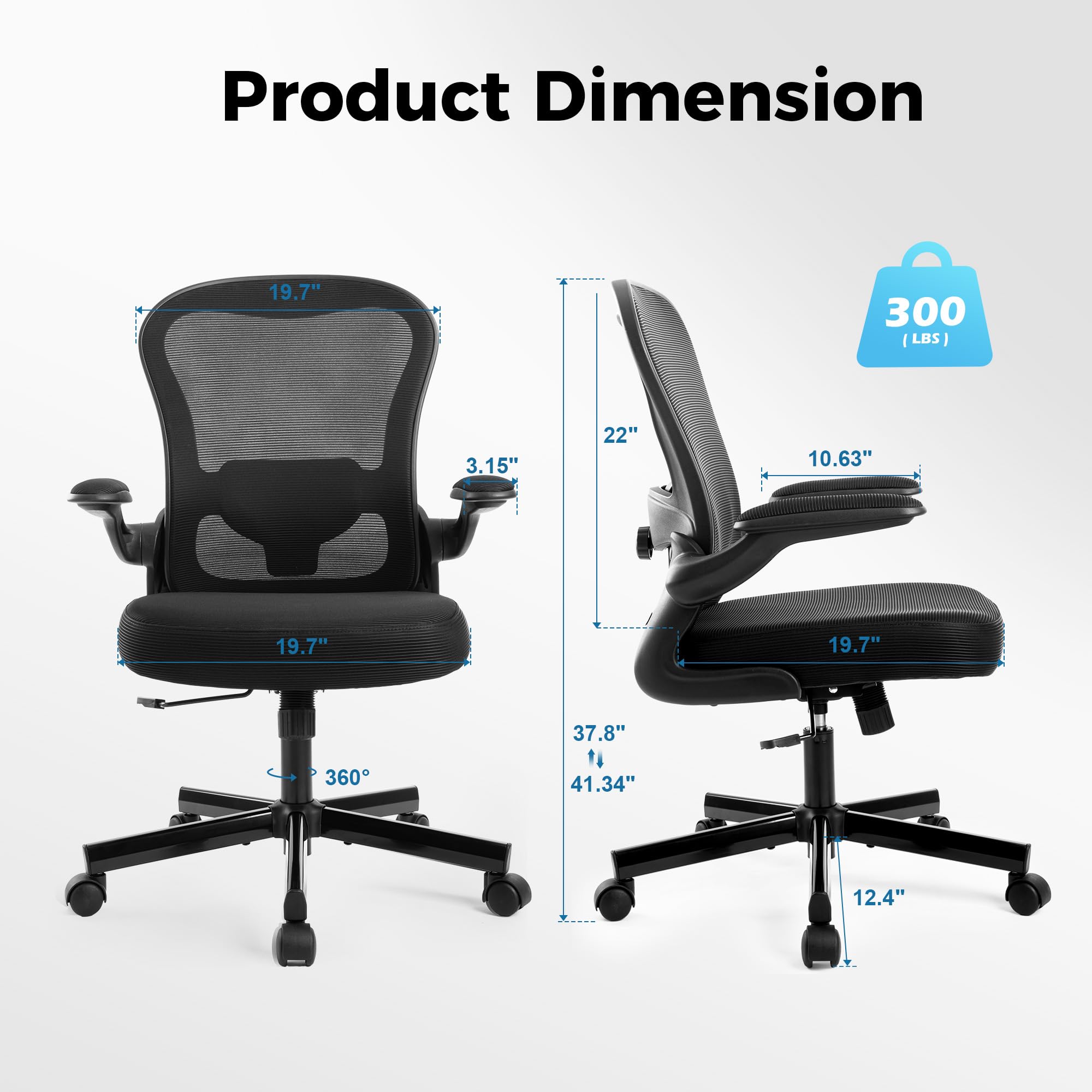 ALPHA HOME Bürostuhl Ergonomischer Schreibtischstuhl mit Lendenwirbelstütze, Höhenverstellbar, Bürostühle aus Netzgewebe mit Hochklappbaren Armlehnen, Schwingende Rückenlehne für das Home Office