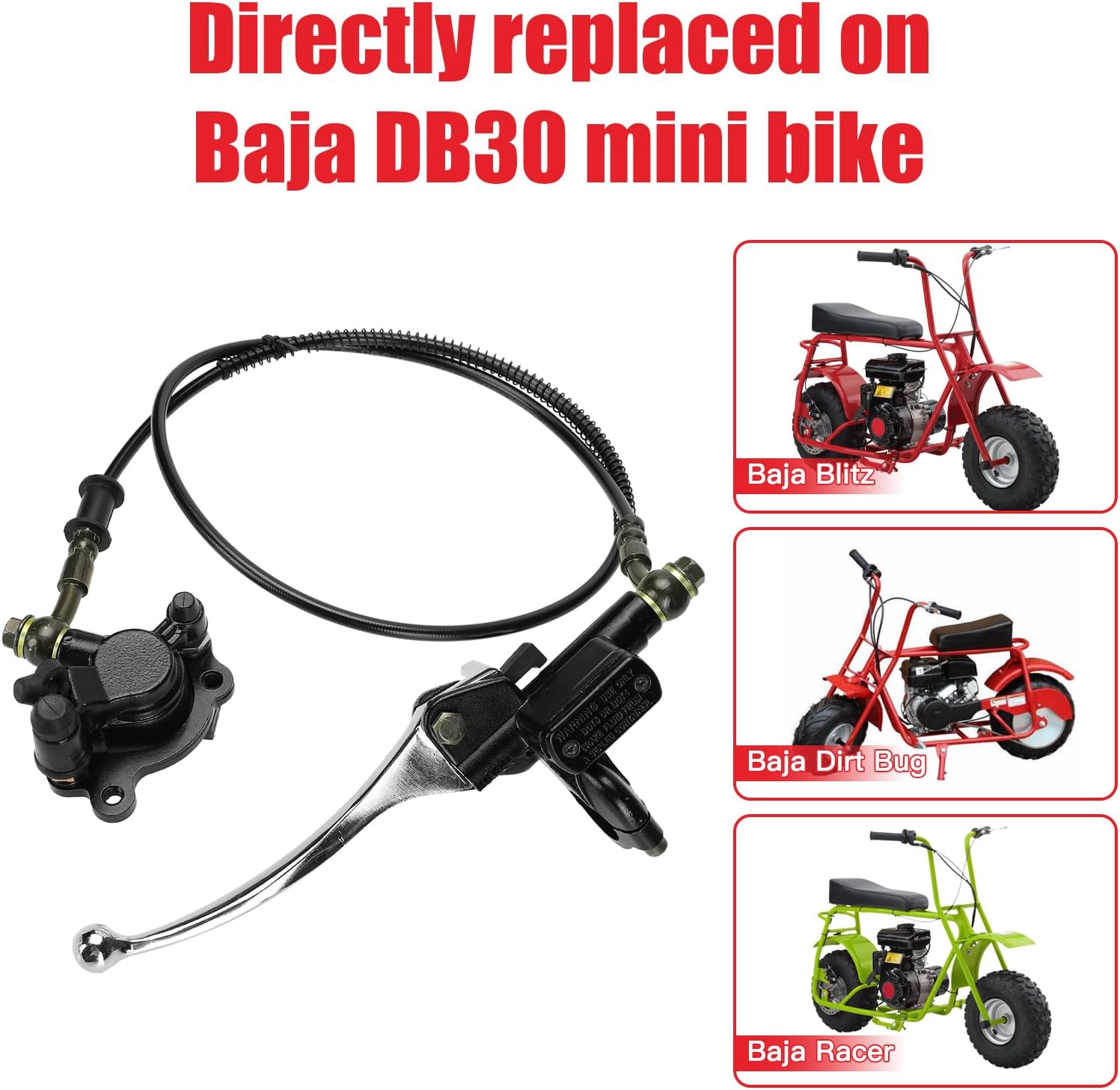 GREHUA Upgraded Mini Bike Hydraulic Brake Kit Compatible with Baja Doodle Bug DB30 Blitz Racer Dirt Bug Predator 79cc 97cc 2.8hp Minibike Parts with Master Cylinder Caliper Pads Assembly