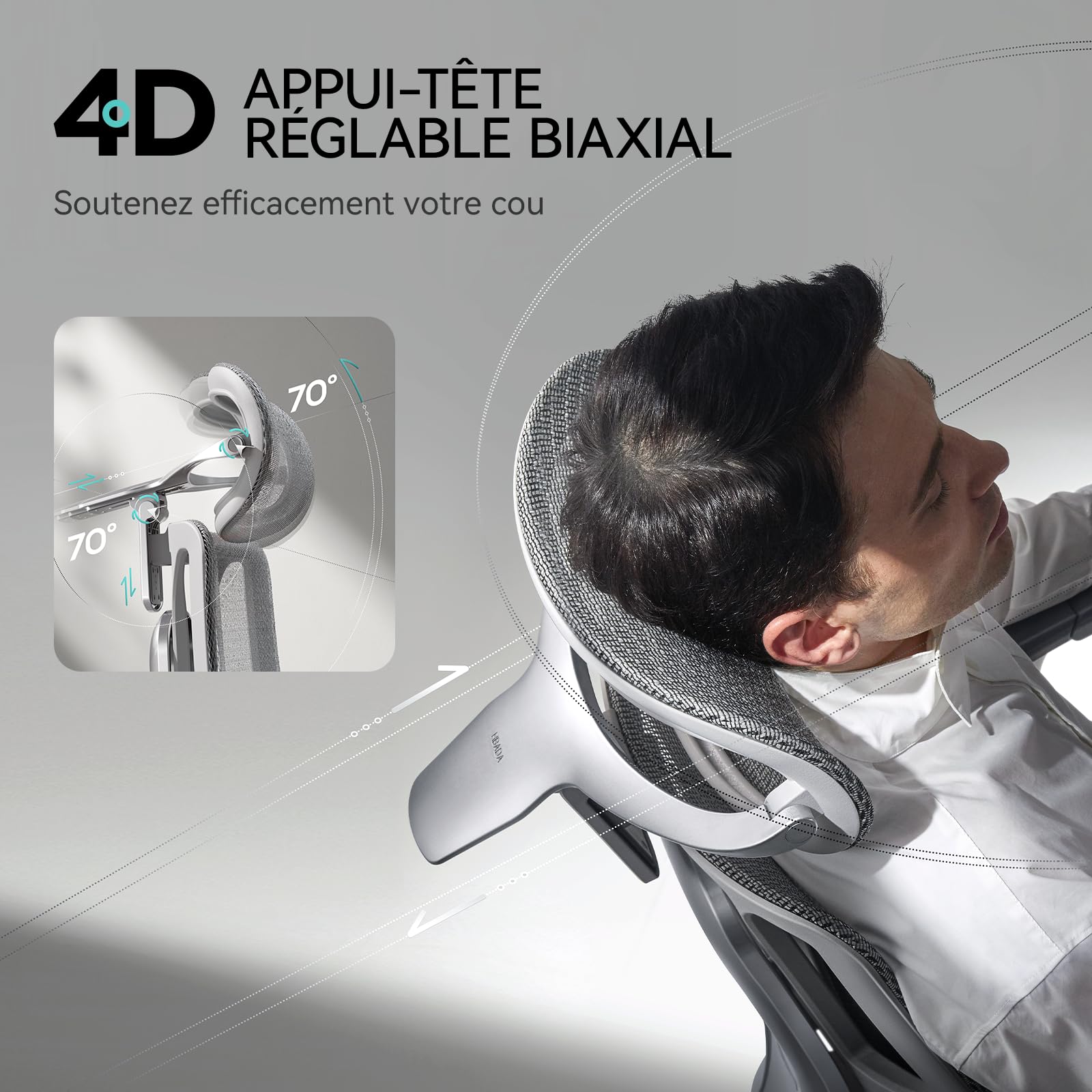 Hbada E3 Pro Fauteuil de Bureau Ergonomique, Système Lombaire Dynamique 3 Zones, Accoudoirs Réglables 6D, Tête avec Réglage 4D, Gris avec Repose-Pieds