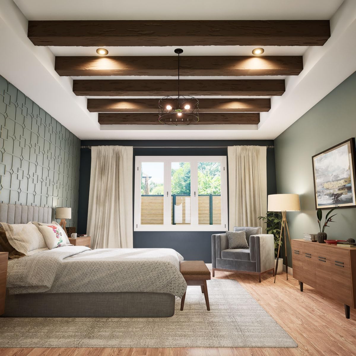 Timberthane Pecky Cypress Faux Wood Beam, 3-Sided (U-Beam), 8"W x 8"H x 264"L, Cedar Bark Finish
