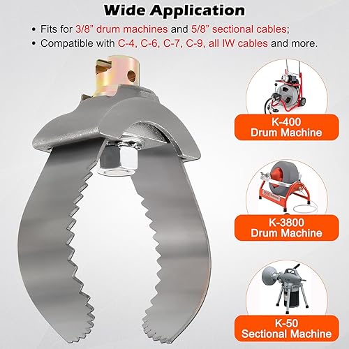 Miniatura 3 de 52822 T-232 Herramienta de limpieza de drenaje de acoplamiento de cable C resistente de 38 pulgadas y 58 pulgadas, incluyendo C-4 C-6 C-7 C-9 y