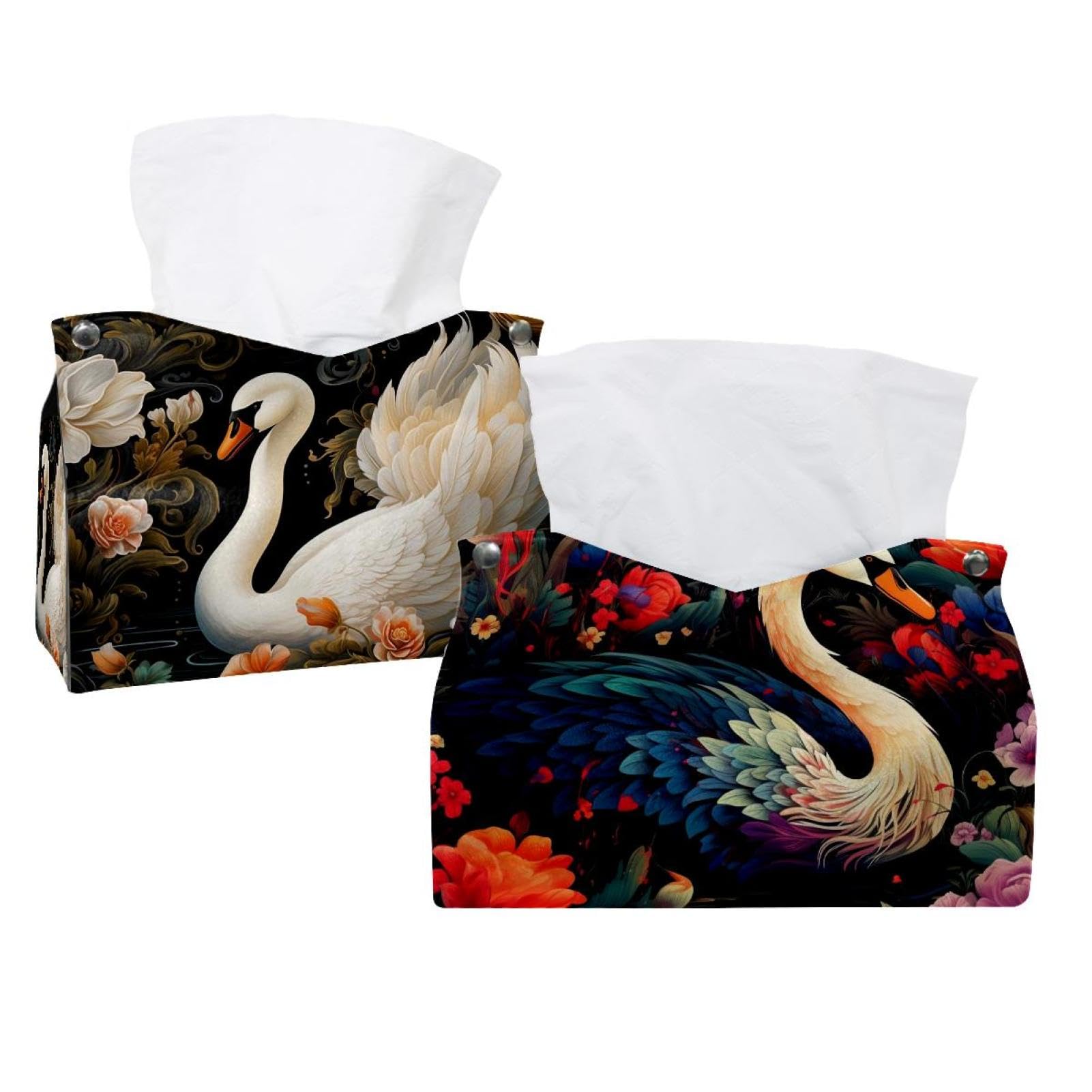 Boîte à mouchoirs en cuir motif cygne, rangez vos mouchoirs avec élégance