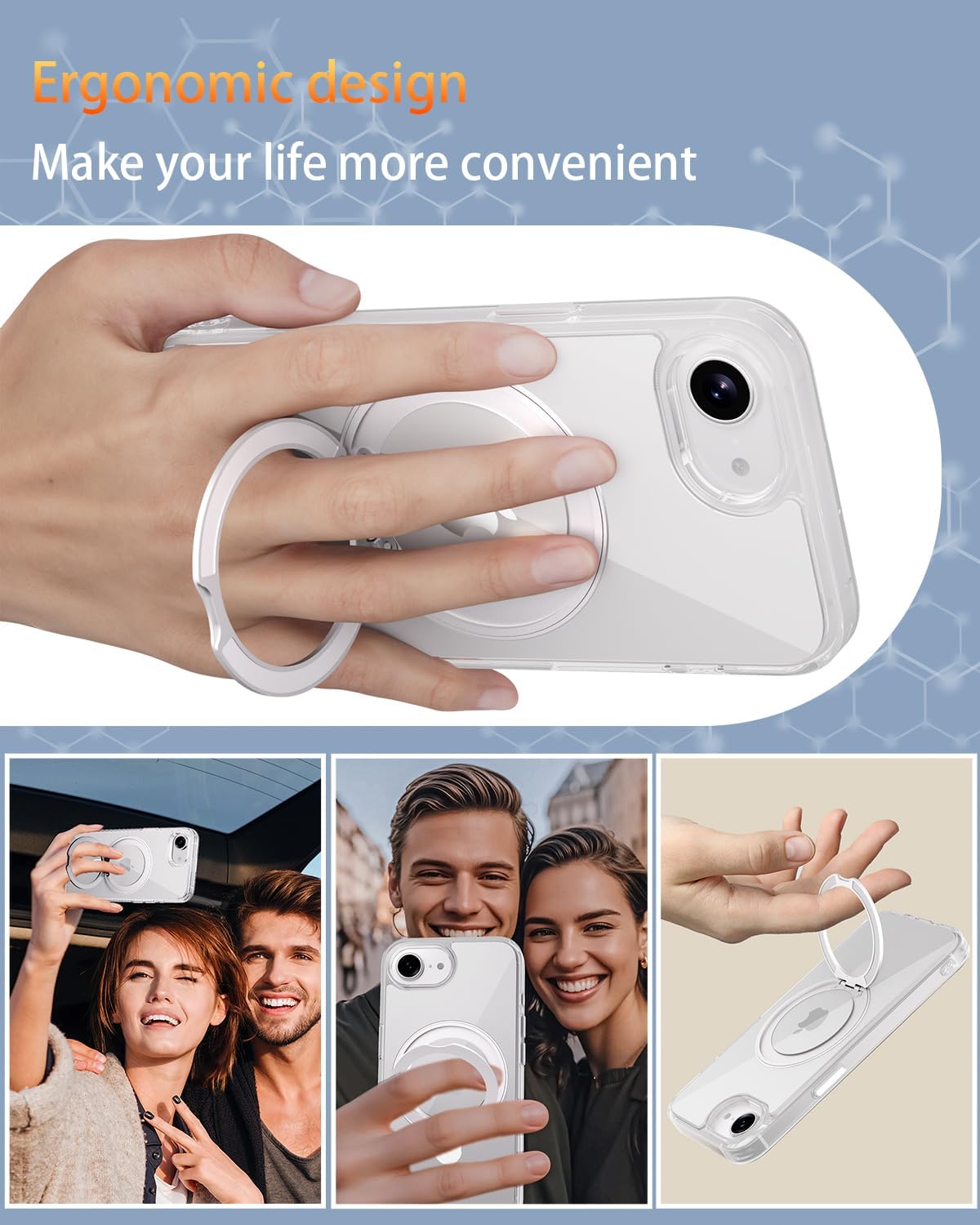 for iPhone 16e Case Clear with Stand,Magnetic Support Wireless Charging with360 Degree Rotatable Invisible Ring?Military-Grade Protection?se4,for 16e case 6.1 inch