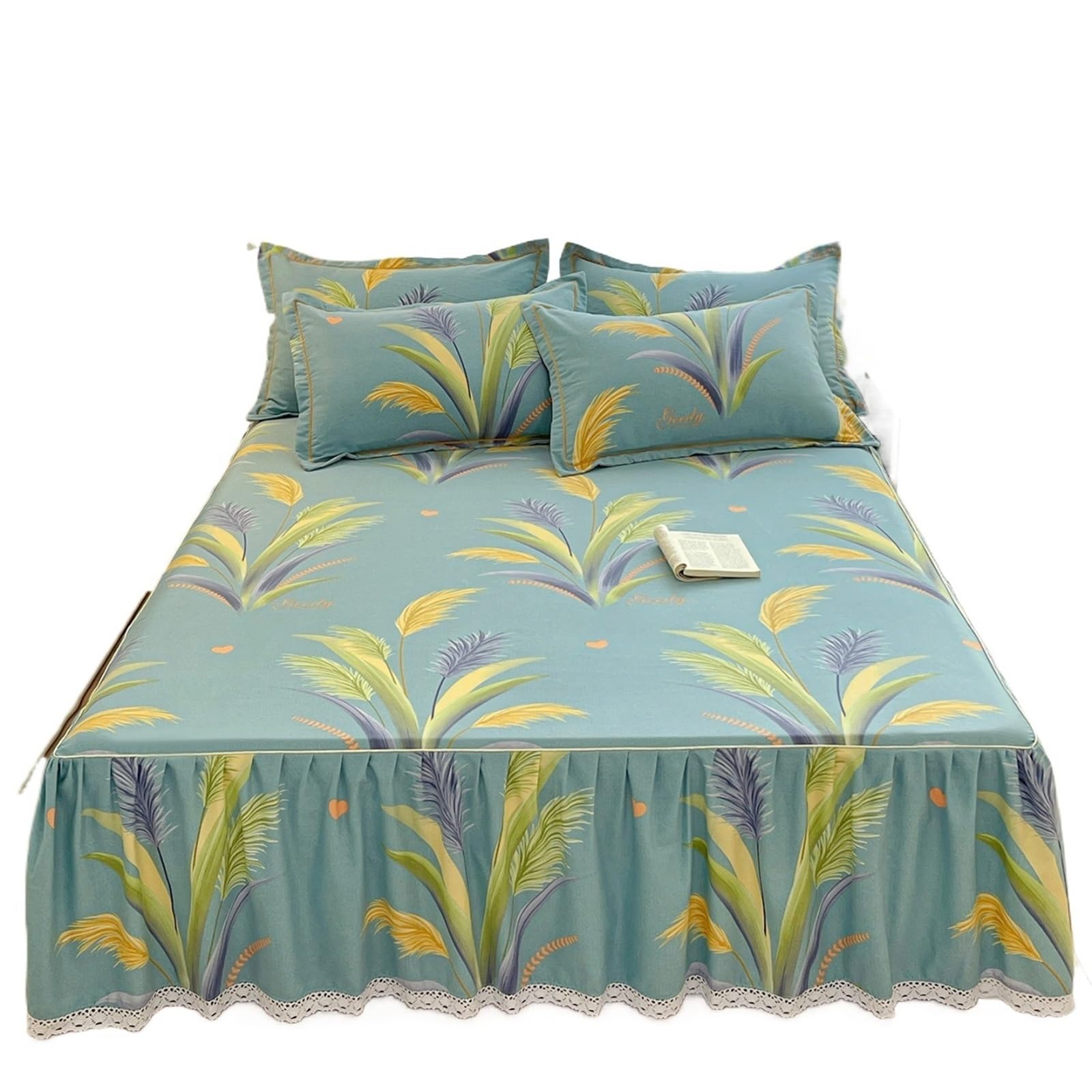 Floral Style Bed Skirt Single/Double/Queen/King Size Cover Bedspread Ruffles Linen(J,SKing 200x220cm 1pc)
