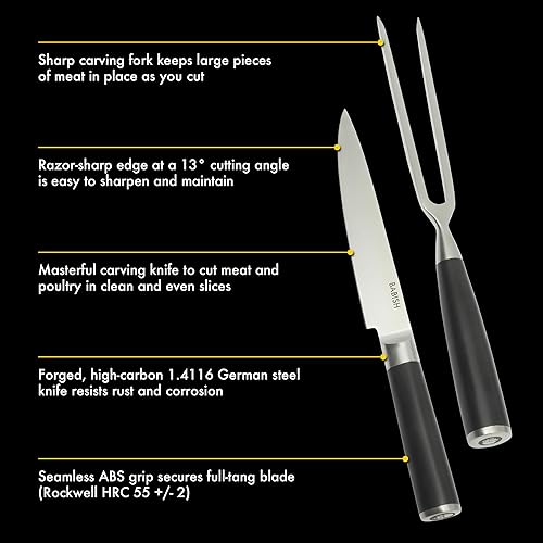 Miniatura 52 de Babish Cubiertos de acero alemán de alto carbono 1.4116, cuchillo forjado para carne de cocina 4pk Juego de cuchillos para carne, acero inoxidable