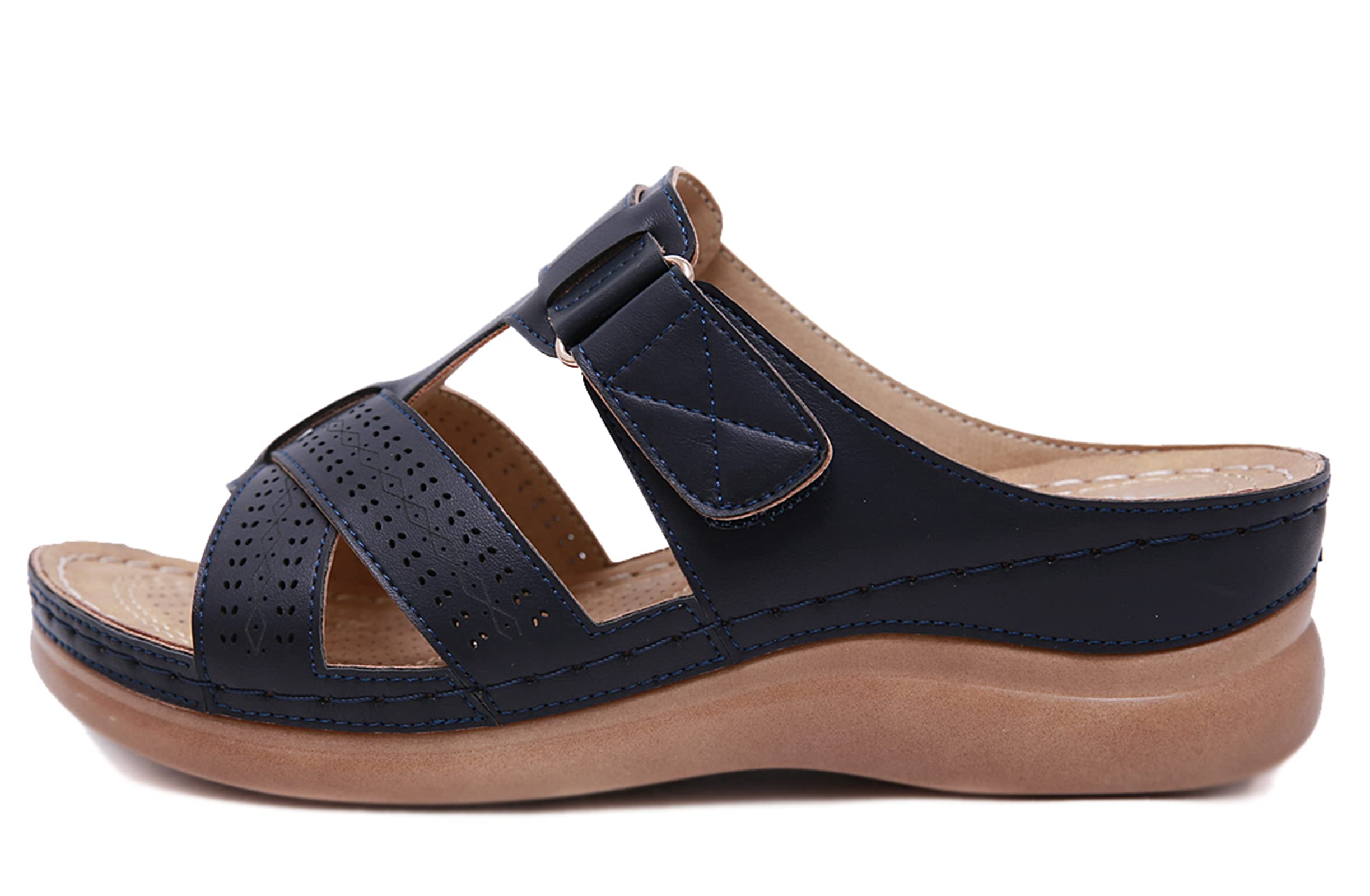 SMajong Sandales Femme été Mode Mules Femmes Compensées Chaussons Confortable Bout Ouvert Plateforme Pantoufles Chaussures de Plage