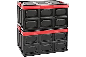 Lidded Storage Bin 2 Pack 30L, Stackable Folding Utility Crates