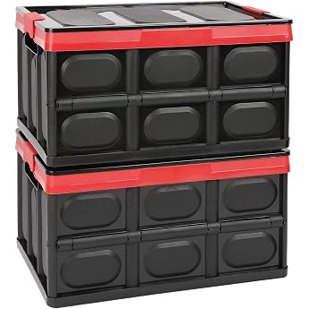 Pack of 2 Foldable Storage Containers with Lid Plastic Folding Box Transport Box Container 30 L Storage Container for Clothes Books Snack Storage Boxes Shelf Baskets Storage Box - Black