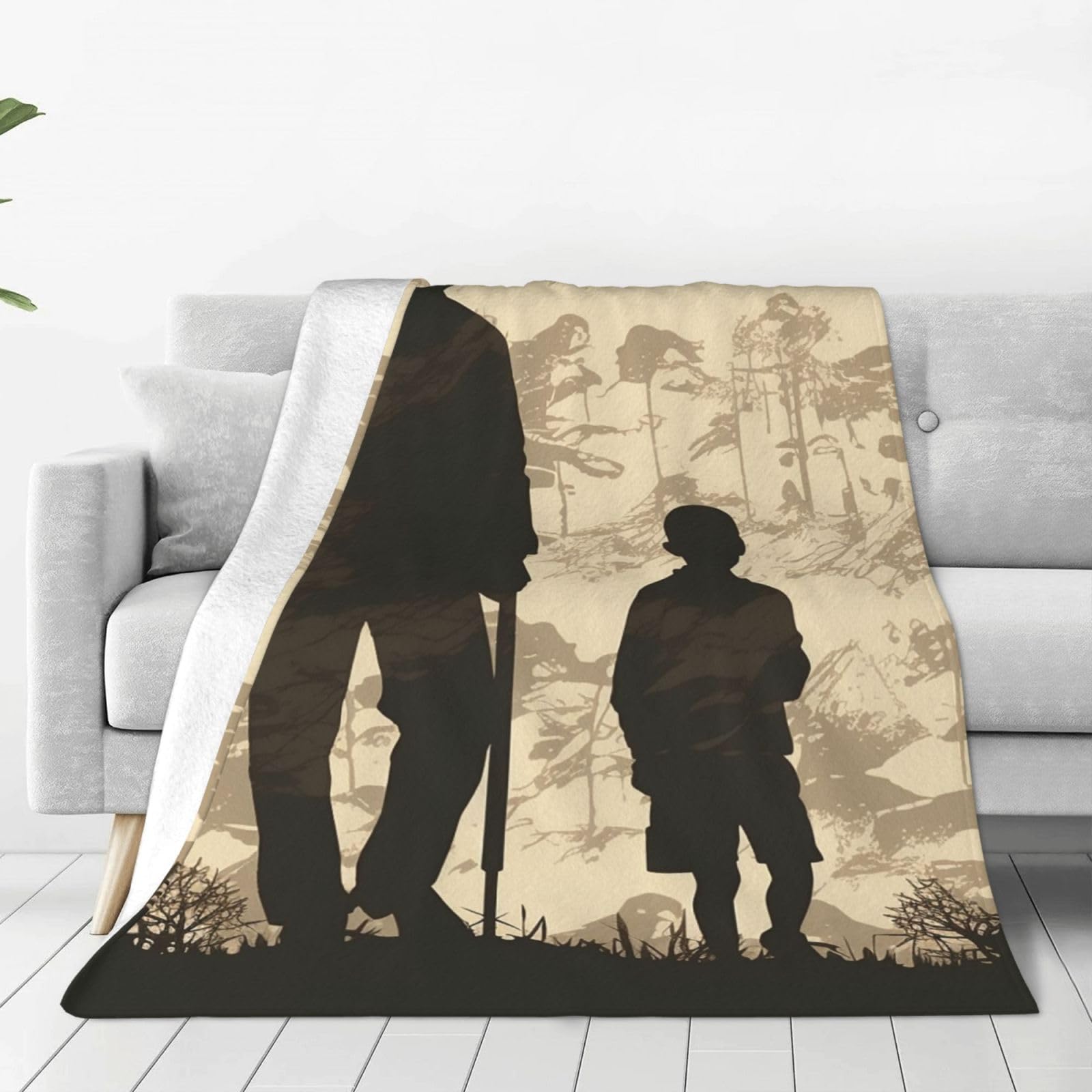 Son and Father Silhouettes Throw Blanket for Couch, Plush Fuzzy Soft Flannel Blankets and Throws for Sofa, 80"x60" Bed Blankets for Travel Camping Chair, All Season Warm Fleece Blanket