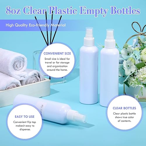Miniatura 4 de Eccliy 32 botellas de spray de 8 onzas, botellas de plástico de niebla fina, pulverizador vacío transparente, pulverizador de viaje recargable con