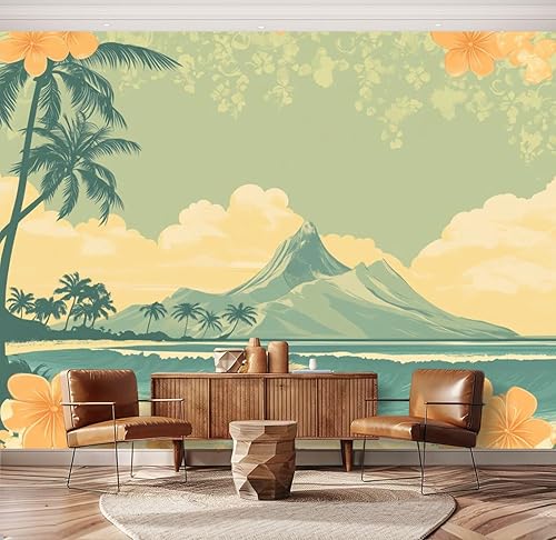 Miniatura 23 de Hawaii - Mural de pared retro exótico exótico tropical con olas de playa, paisaje, vintage, despegar y pegar, autoadhesivo, extraíble, adhesivo de