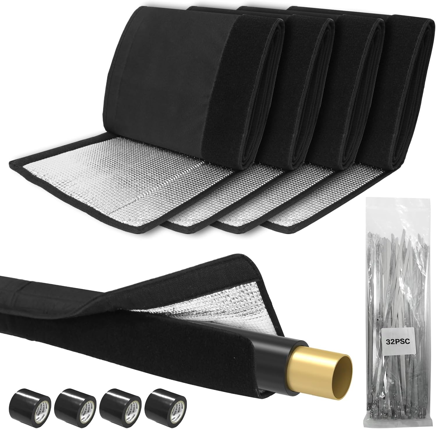 4Pack HVAC Copper Pipe Insulation Cover, 600D Oxford, 72x10.2 in , AC Pipe Insulation Outdoor Wrap,Flexible Copper Line Insulation Sleeve for Central Air Conditioning Mini Splits，