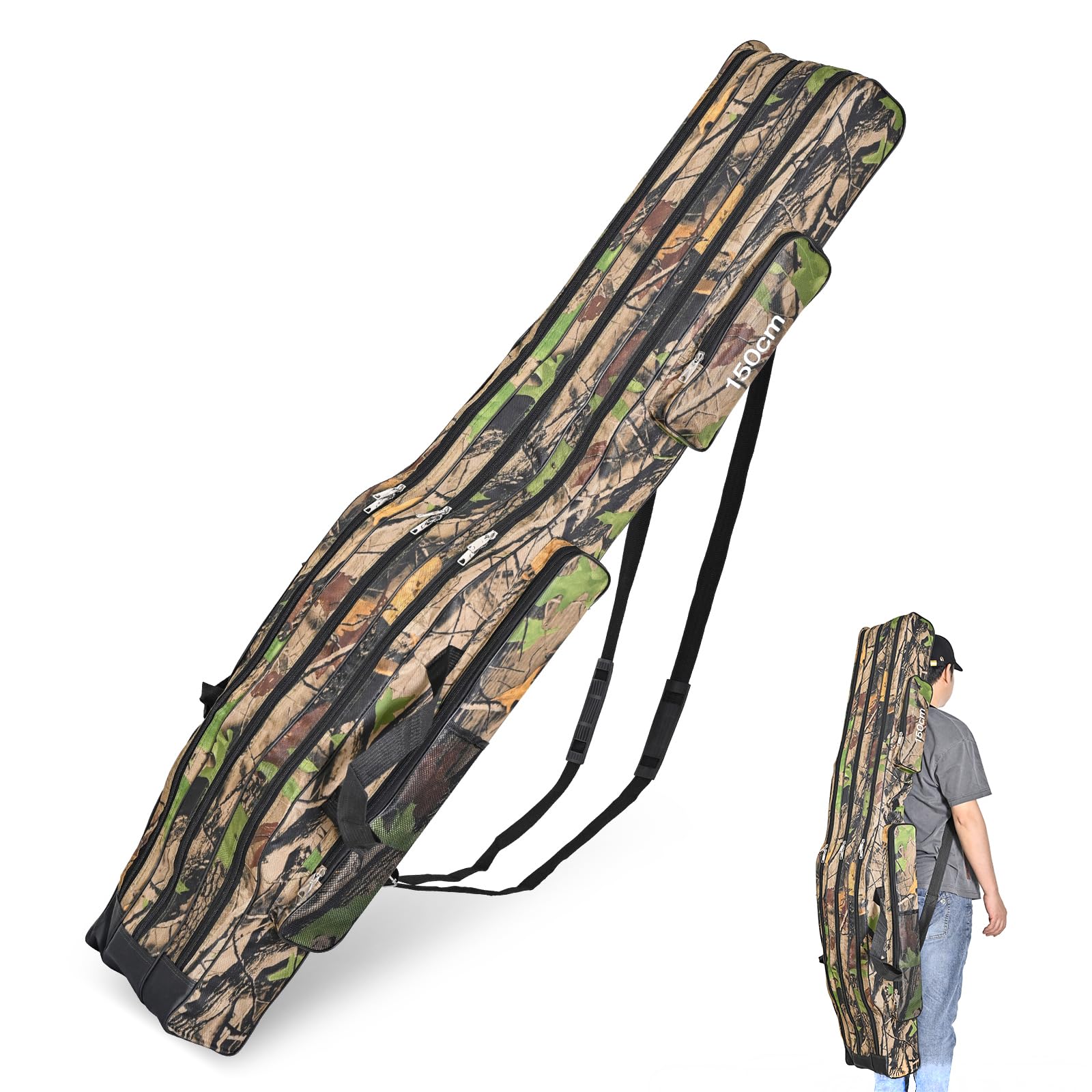 LEOFISHING Bolsa portátil de 3 capas para caña de pescar, duradera, plegable, para caña de pescar, carrete, bolsa de transporte para aparejos, bolsa de almacenamiento de aparejos, impermeable