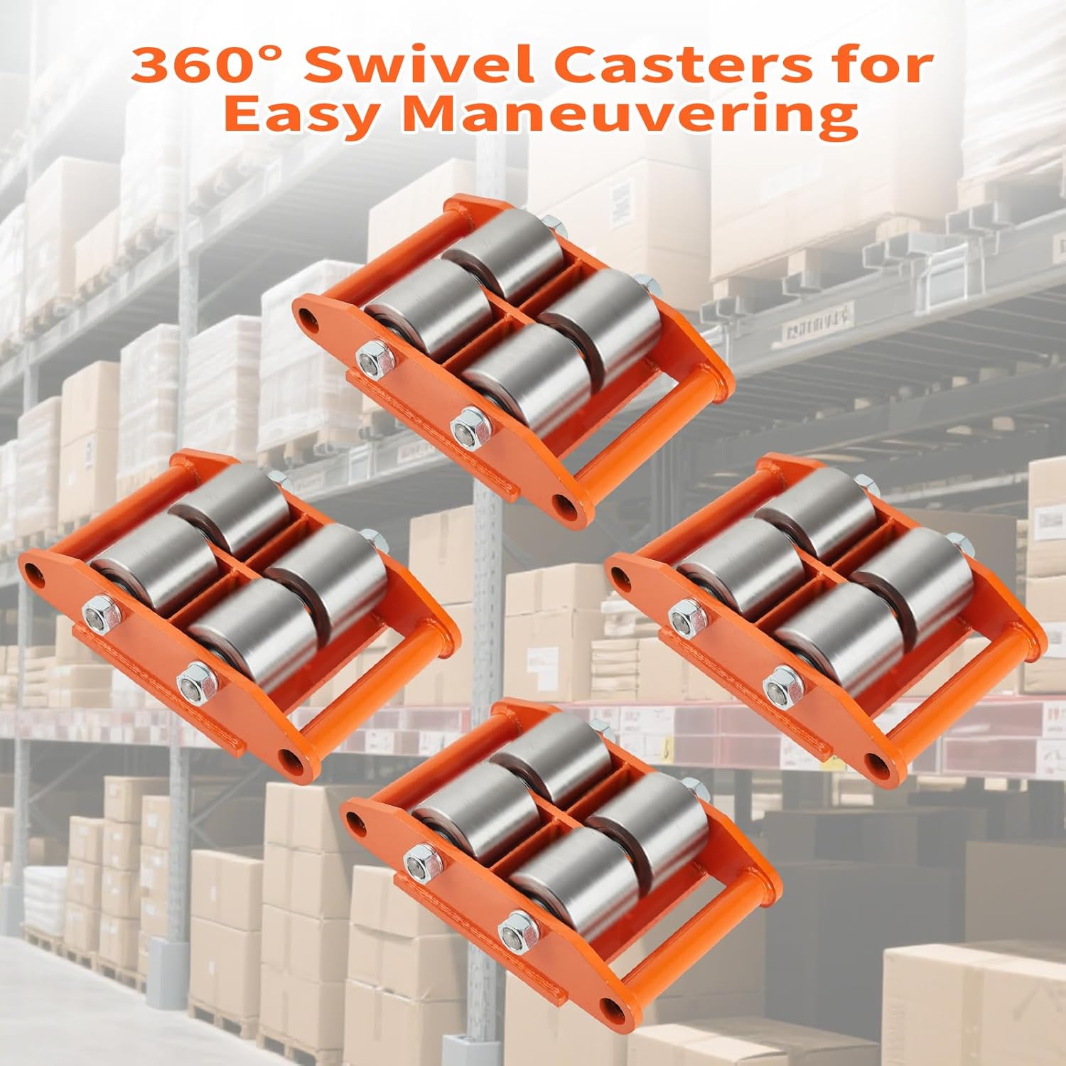Heavy Duty Machinery Mover Skates, Low-Profile Equipment Rollers w/Non-Marking Wheels for Factory, Warehouse, Workshop
