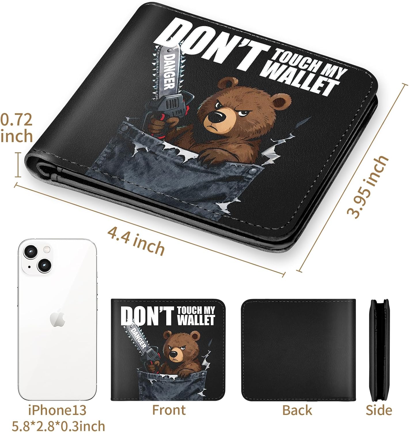 Bistup Teen Boys Cool Wallet - Men Mens Don't Touch My Wallet Leather Credit Id Card Cash Holder Man Black Rfid Blocking Zipper Wallets With Coin Pocket Id Window Aesthetic Teen Boy Male Youth Guys image 4