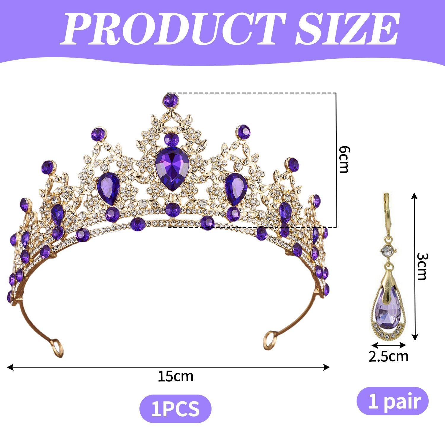 1 Rhinestone Crown Headband, 1 Pair Of Rhinestone Earrings, Girls Hair Accessories, Pendant Earrings, Queen Headband - Image 2