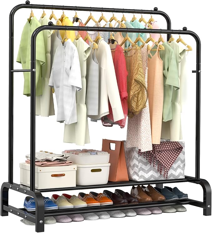 LOEFME Clothes Rail, 2Tier Base Heavy Duty Clothes Rails, Minimalism