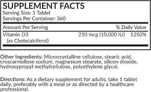 Miniatura 8 de Futurebiotics Vitamina D3 10,000iu (250 mcg) Suministro de 360 días para una función muscular saludable y apoyo inmunológico, sin OMG, 360 tabletas